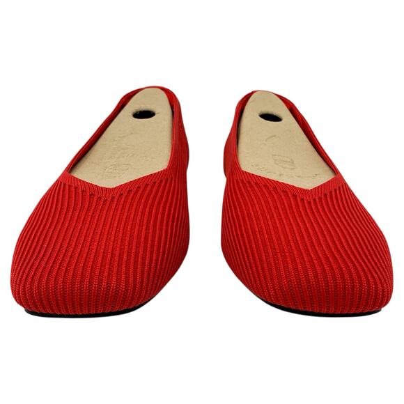 Vivaia Margot 2.0 Ruby Red Ribbed Knit Square-Toe V-Cut Ballet Flats 10W - Picture 4 of 9